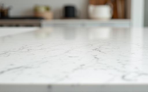 Sample of high-durability quartz countertop material in a kitchen setting