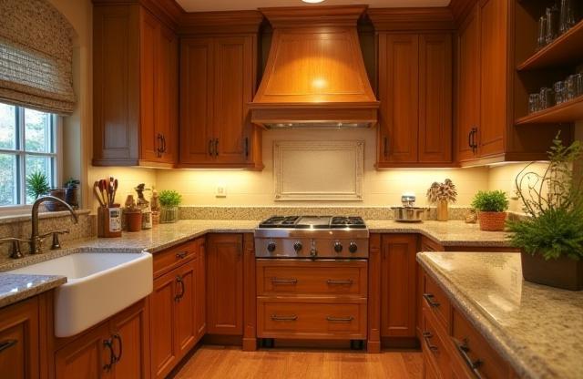 Completed project: Timeless classic kitchen design featuring wooden cabinets and traditional elements