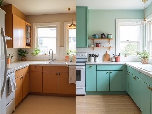 Image showing a dramatic before and after transformation of a kitchen renovation project