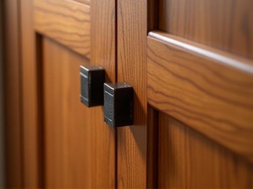 Image of detailed custom built wooden cabinets with elegant handles