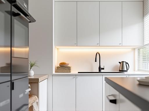 Image of a modern modular kitchen design with clean lines and ample storage