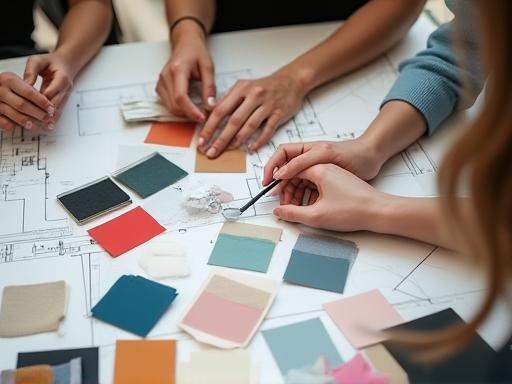 Image showing an interior design consultation session with samples and mood boards